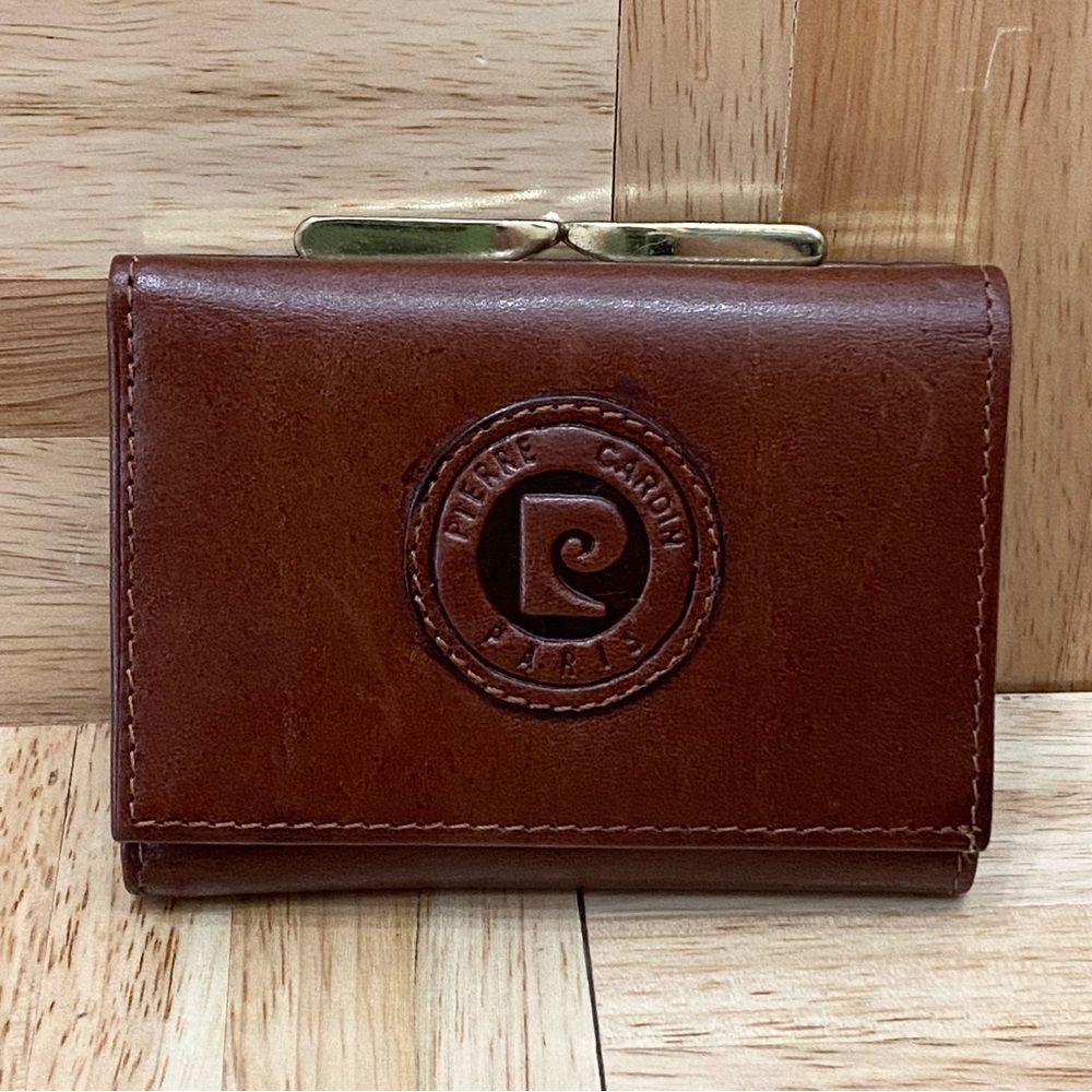 PIERRE CARDIN Paris Brown Leather Clutch Coin Purse Bifold Wallet